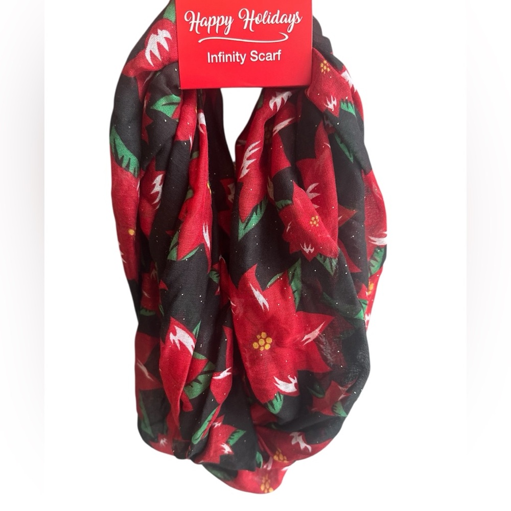 Poinsettia Infinity Scarf - Red and Black